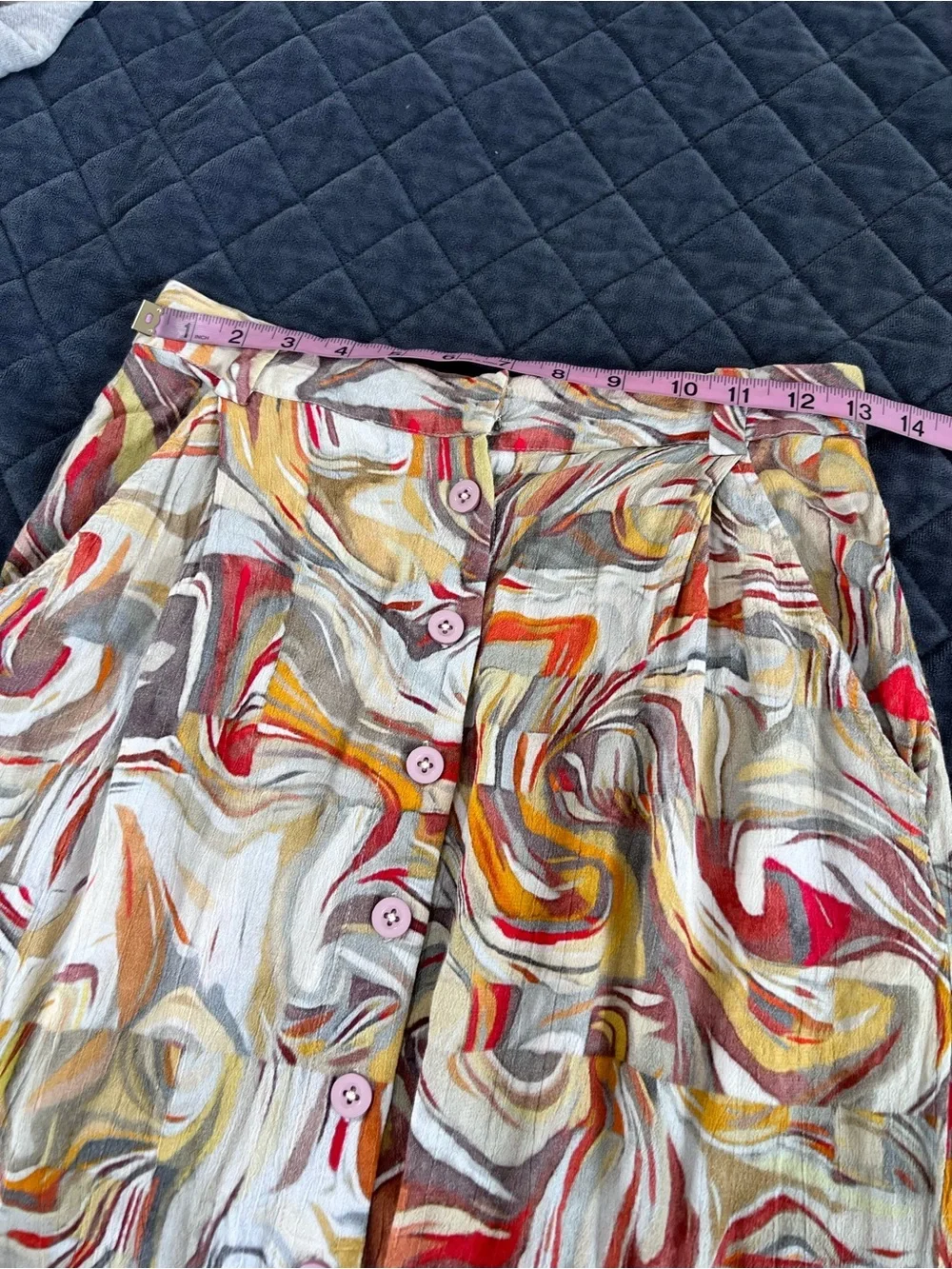 BL^NK Midi Skirt Women’s Large Anthropologie Side Slits Button Front Printed B10